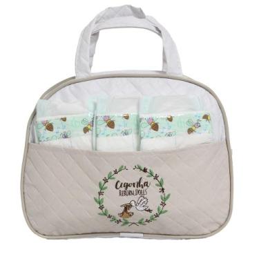 Imagem de Bolsa Maternidade Com 02 Fraldas Para Boneca Bebê Reborn Bege
