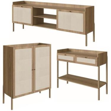 Imagem de Conjunto Para Sala 3 Peças Palhinha 27929x27930x27936 Linha Oslo Hanov