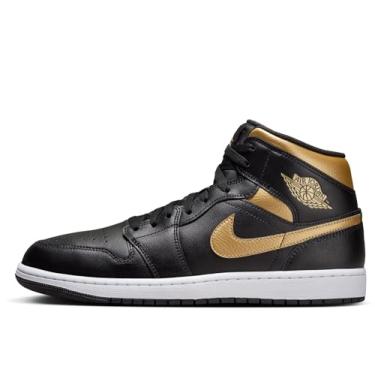 Imagem de Tênis masculino Air Jordan 1 Mid (DQ8426-071, preto/branco/dourado metálico), Preto/Metálico dourado e branco, 43
