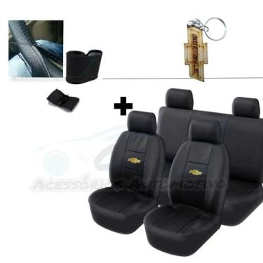 Imagem de capa banco carro couro preto+capa volante p cobalt 2007 - gj acessorio
