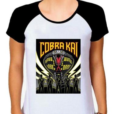 Imagem de Camiseta Raglan Feminina Branca Cobra Kai 06 - DESIGN CAMISETAS, Preto