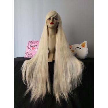 Imagem de Peruca wig 1 metro lisa franja preta branca ruiva vermelha rosa cinza 