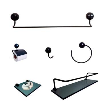 Imagem de Kit Para Banheiro Gana Premium Preto Vidro Fumê - J.A
