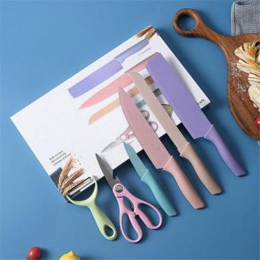 Imagem de Kit Colorido de Facas de Corte Para Cozinha com 6 Peças de Aço de Alto