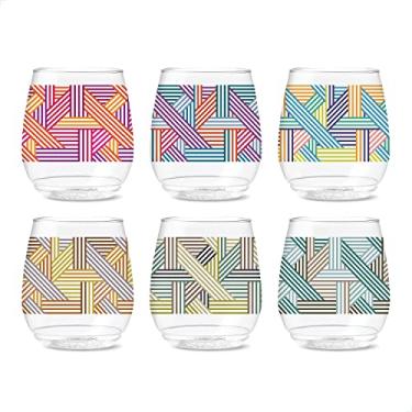 Imagem de TOSSWARE Pop – Série Vino Designer de 400 ml – Linhas 3, CONJUNTO DE 6, Qualidade Premium, Recicláveis, Inquebráveis e Cristais Óculos de Plástico Impresso