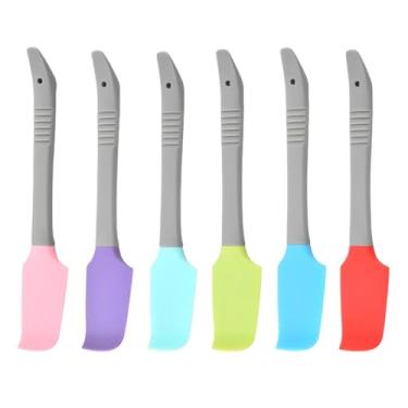 Imagem de 6 mini espátulas de silicone, espátula pequena curvada, espátula raspadora de cozinha, espátula de lata de comida úmida para animais de estimação, espátula de jarra, para cozinhar assar cobertura ou