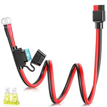 Imagem de Electop Conector 45A para terminal de anel O, compatível com adaptador de porta de anúncios, cabo conector de bateria 10AWG com fusível de proteção 15A/20A para geradores solares portáteis automotivos e carregamento da bateria