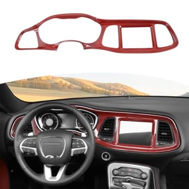 Imagem de RT-TCZ Painel de painel de instrumentos, cobertura de acabamento para controle central, saídas de ar condicionado, cobertura de acabamento interno ABS Dodge Challenger 2015-2021 + fibra de carbono vermelha