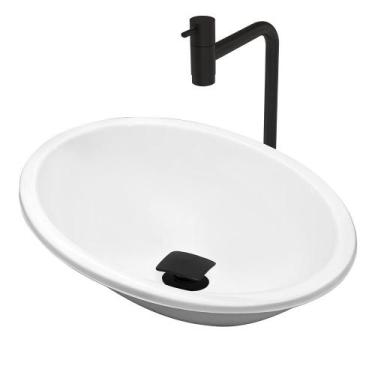 Imagem de Cuba Pia Banheiro Sophia Torneira Inox Valvula Click Black Branco - Lo