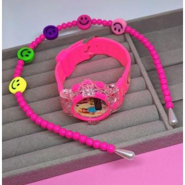 Imagem de Kit Relógio Infantil para Meninas Digital Toca Musica Pisca Luz Led Pe
