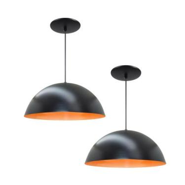 Imagem de Kit 2 Luminária Pendente Meia Lua 34cm Com Interior Laranja Com Fiação