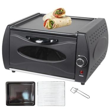 Imagem de Forno elétrico 2 em 1, forno de pizza de 12L, controle de temperatura/vidro visual/máquina de pão com placa superior quente com bandeja de assar/assar/alça de bandeja, 39 x 30 x 22 cm, 5 kg, para