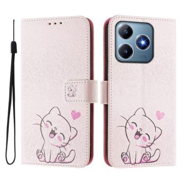 Imagem de Capa carteira para Realme C61 4G, 3 compartimentos para cartão, 1 compartimento para dinheiro, capa flip de couro PU com padrão fofo, capa com fivela magnética à prova de choque, compatível com sem