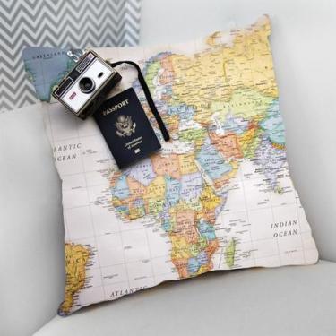 Imagem de Almofada Decorativa Cheia c/ Zíper 25x25cm, Mapa Mundi - Deluzz