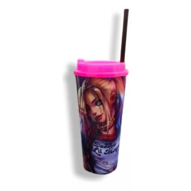 Imagem de Copo Personagens C/ Tampa Canudo 1 Litro - CDI Plastic, Arlequina 