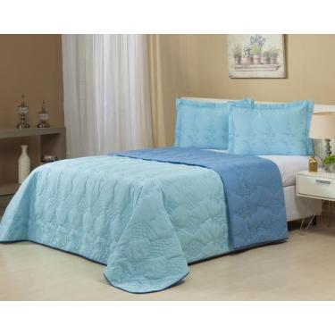 Imagem de Cobre Leito Bordado Cama Viúva 3 Peças Dupla Face 180 Fios Azul Bebê e