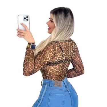 Imagem de Body  Plus Size Inverno Zebra Feminino Manga Longa Tule Preto Frio By 