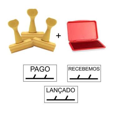 Imagem de Kit 3 Carimbos Pago Recebemos Lançado C/ Almofada Cores  - Nykon , Tin