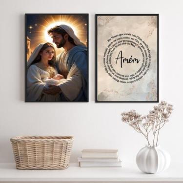 Imagem de Kit 2 Quadros Sagrada Família - Pai Nosso 24x18cm - Quadros On-line