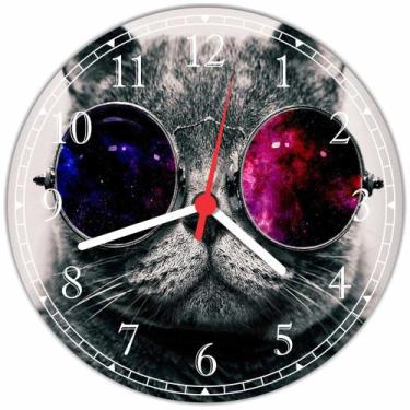 Imagem de Relógio De Parede Animais Gato De Óculos Pet Tamanho 40 Cm De Diâmetro