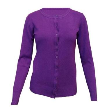 Imagem de Cardigan Feminino Com Botões Facinelli Gola Redonda, Violeta escuro, P