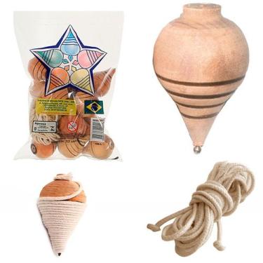 Imagem de 60 Pião De Madeira Com Fieira Brinquedo Antigo Retrô Vintage - Evolver