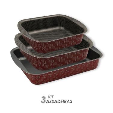 Imagem de Kit Assadeiras Antiaderentes 3 peças  - Vermelha - Alegrete 