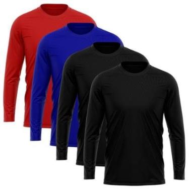 Imagem de Kit 4 Camisetas Masculina Manga Longa Poliamida Proteção Solar UV-Masculino