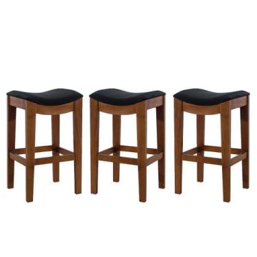 Imagem de Kit 3 Bancos Alto Estofado Londres 43x70 Cm Bancada Bar Madeira Maciça