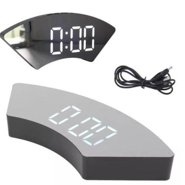 Imagem de Relógio Curvado LED Display Espelhado Alarme Temperatura Decoração USB