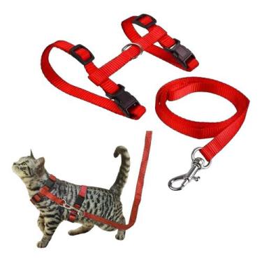 Imagem de Coleira Peitoral Para Gatos Coleira Com Guia Super Ofertas, Vermelho