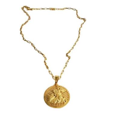 Imagem de Cordão Banhado Ouro 18 Tijolinho Pulseira Pingente São Jorge - Mk Jóia