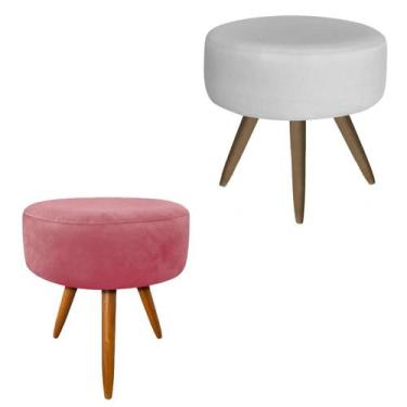 Imagem de Puf Puff Decorativo Redondo Rosê E Branco Combo Com 2 - Decore.Com