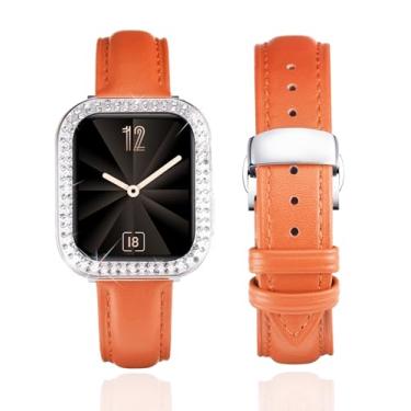 Imagem de BINLUN Pulseira de couro feminina de couro compatível com Apple Watch SE2 SE séries 9/8/7/6/5/40 mm de 45 mm, 44 mm, 41 mm e 40 mm (45 mm, laranja-transparente)