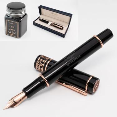 Imagem de Conklin Caneta-tinteiro LEX em preto – ponta Omniflex, instrumento de escrita de luxo com acabamento banhado a ouro rosa 18K – presente ideal para advogados, juízes e profissionais jurídicos
