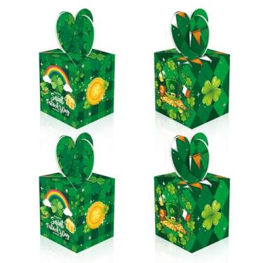 Imagem de 12 caixas de presente para o dia de São Patrício pequenas caixas de presente trevo verde trevo papelão caixas de doces para festa irlandesa da sorte, suprimentos de lembrancinha de festa de São