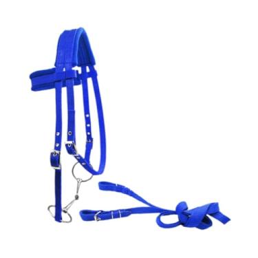 Imagem de rockible Freio de cavalo com cabresto de rédea arnês resistente com almofada macia alça de pesquisa headstall, Blue S