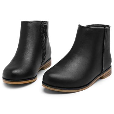 Imagem de Fupoia Botas infantis para meninas, botas de cano baixo, com zíper lateral, moda para meninas, de camurça curta, salto baixo, Preto PU, 9 Toddler