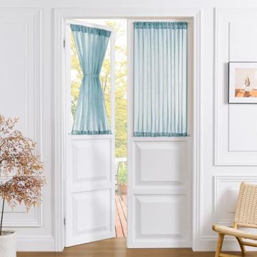 Imagem de Tollpiz Cortina de porta pequena transparente para armário cortina texturizada de linho transparente filtro de luz voile cortina francesa com bolso para varão porta de pátio, 63,5 x 101,6 cm de