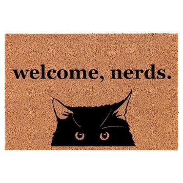Imagem de Capacho de boas-vindas Coco Coir Tapete de porta presente Welcome Nerds Cat Funny (76,2 cm x 45,7 cm)