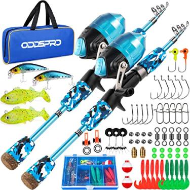 Imagem de ODDSPRO Vara De Pesca Infantil - Kit Inicial De Pesca Infantil - Com Caixa De Equipamento, Carretel, Plugue De Prática, Guia Para Iniciantes E Bolsa De Viagem Para Meninos, Meninas (2 Pacotes (Azul +