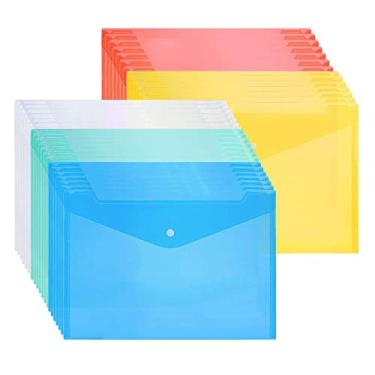 Imagem de Envelopes de plástico, 30 peças, tamanho A4, pastas de documentos com fecho de botão de pressão para escola, casa, trabalho, escritório, organização, 5 cores