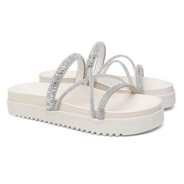 Imagem de Sandália Papete Feminina Flatform Plataforma Strass Brilho Numeração Especial até 41/42 (Off White, BR, Adulto, Numérico, 34)