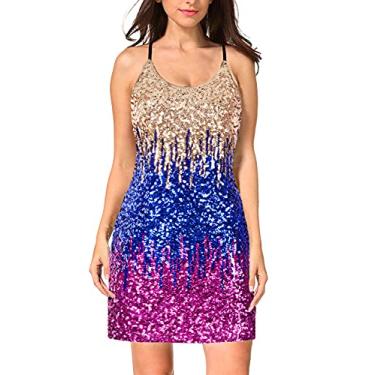 Imagem de MANER Vestido feminino de lantejoulas com glitter ajustável alças finas brilhantes vestidos de festa, Dourado/azul royal/roxo, GG