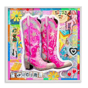 Imagem de Stupell Industries Groovy Vintage Cowgirl Collage Framed Giclee Wall Art Design por Jess Stempel, moldura branca, 61 x 61 cm
