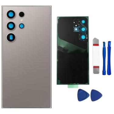 Imagem de Substituição de vidro traseiro para Galaxy S24 Ultra para Samsung Galaxy S24 Ultra 5G com lente de câmera pré-instalada e adesivo + kits de ferramentas de reparo (cinza claro) conversor tipo C