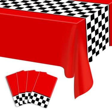 Imagem de 4 peças de toalhas de mesa de plástico quadriculado para carro de corrida, artigos de festa, pista de corrida, retangular, para crianças, meninos, aniversário, corrida, tema de carro, festa de dois