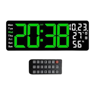 Imagem de Qianly Relógio de parede digital LED Relógio de parede 10 níveis de ajuste de brilho Grande display com luz ambiente para cozinha Sala de aula, Verde