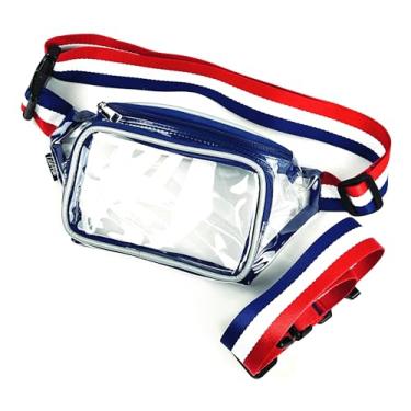 Imagem de ColoPeak Pochete transparente patriótica com tubulação refletiva e extensor de 76 cm – bolsa de cinto transparente aprovada para estádio, ajustável para shows, festivais e eventos esportivos, Azul,