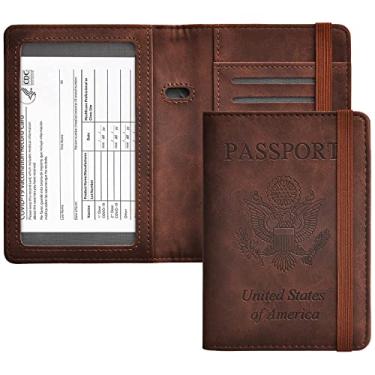 Imagem de HerriaT Combo porta-cartão de passaporte e vacina, capa com compartimento para cartão de vacinação CDC para mulheres e homens, Café, ONE_SIZE, Minimalista